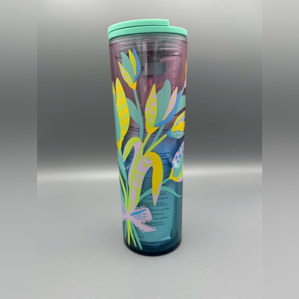Starbucks Spring 16 oz. Tumbler NWT Turquoise Blue Green Floral - Picture 4 of 8